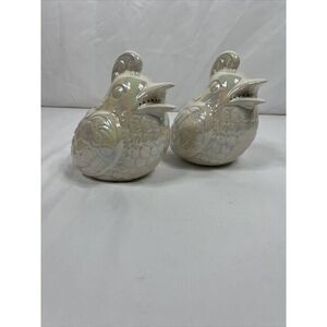 Ceramic Large Shaker Set Glaze Birds Kitchen Cleanser Shaker 5" Pearl Color‎